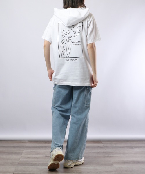 MODISH GAZE(モディシュガゼ)の「MODISH GAZE 線画 Just Relax半袖Tパーカー(パーカー・メンズ・ブラック/ホワイト・M/XL/L)」の10枚目の写真
