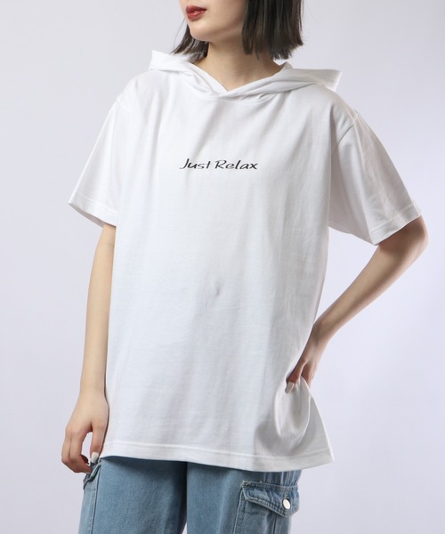 MODISH GAZE(モディシュガゼ)の「MODISH GAZE 線画 Just Relax半袖Tパーカー(パーカー・メンズ・ブラック/ホワイト・M/XL/L)」の7枚目の写真