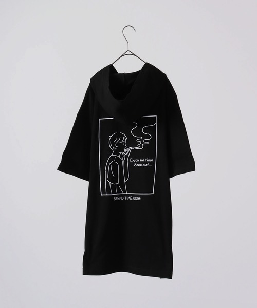 MODISH GAZE(モディシュガゼ)の「MODISH GAZE 線画 Just Relax半袖Tパーカー(パーカー・メンズ・ブラック/ホワイト・M/XL/L)」の20枚目の写真