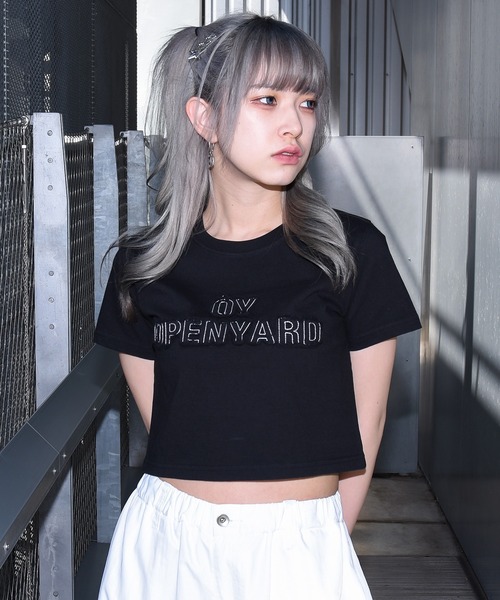 『OY/オーワイ』CUTTING PATCH LOGO CROP/カッティングパッチ ロゴ クロップ 半袖カットソー（Tシャツ/カットソー）｜OY（オーワイ）