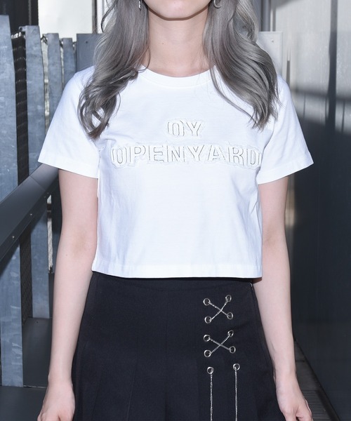 tシャツ 「OY/オーワイ」CUTTING PATCH LOGO CROP/カッティングパッチ ロゴ クロップ 半袖カットソー レディース OY/オーワイ』CUTTING PATCH LOGO CROP/カッティングパッチ ロゴ