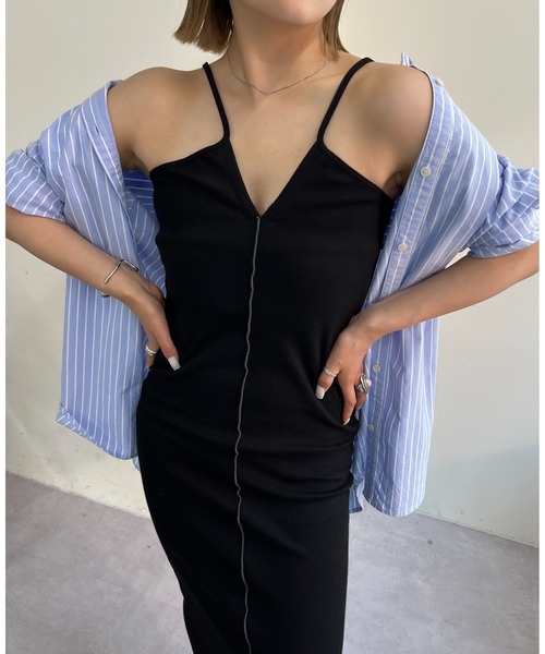 WHO'S WHO gallery（フーズフーギャラリー）の「Vあきリブワンピース（ワンピース・レディース・チャコールグレー/ブラック/ライトグレー・FREE）」の6枚目の写真