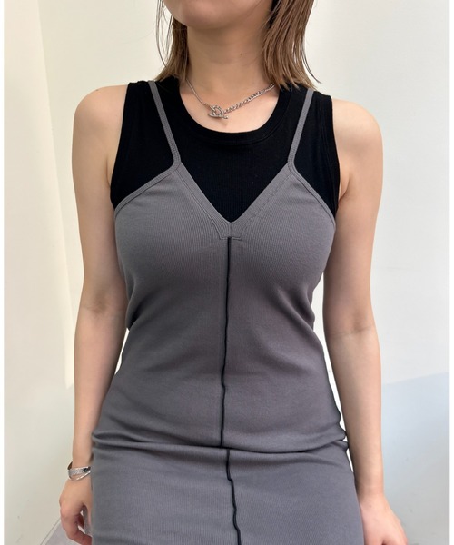 WHO'S WHO gallery（フーズフーギャラリー）の「Vあきリブワンピース（ワンピース・レディース・チャコールグレー/ブラック/ライトグレー・FREE）」の5枚目の写真