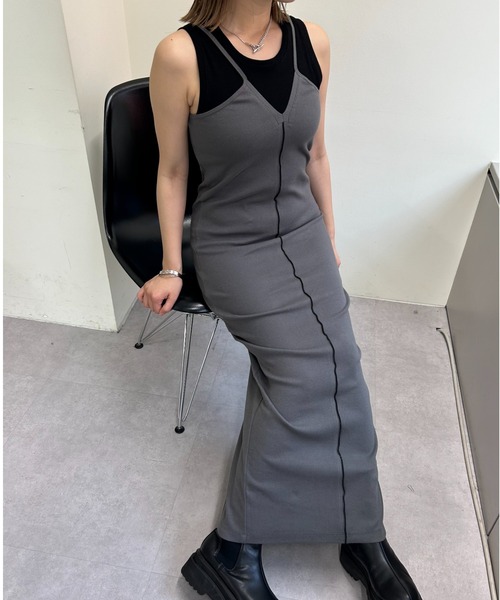 WHO'S WHO gallery（フーズフーギャラリー）の「Vあきリブワンピース（ワンピース・レディース・チャコールグレー/ブラック/ライトグレー・FREE）」の7枚目の写真