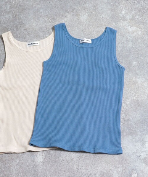 fredy emue(フレディエミュ)の「ニットライクテレコタンクトップ(Tシャツ/カットソー・レディース・アイボリー/グレイッシュブルー/ブラウン/ブラック・38)」の1枚目の写真