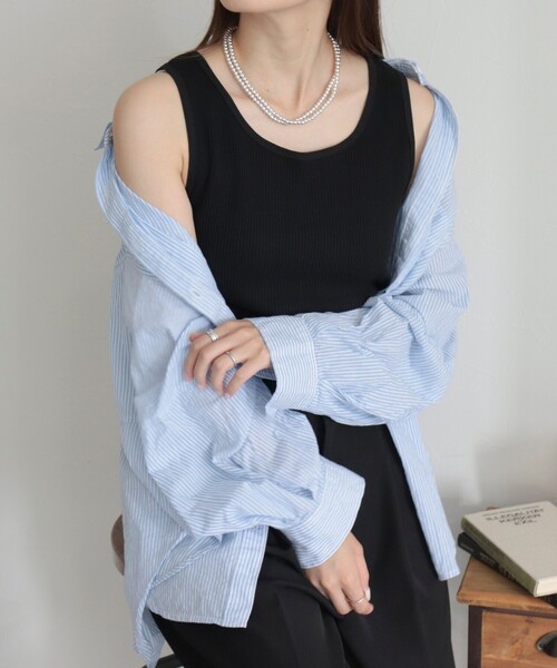 fredy emue(フレディエミュ)の「ニットライクテレコタンクトップ(Tシャツ/カットソー・レディース・アイボリー/グレイッシュブルー/ブラウン/ブラック・38)」の3枚目の写真