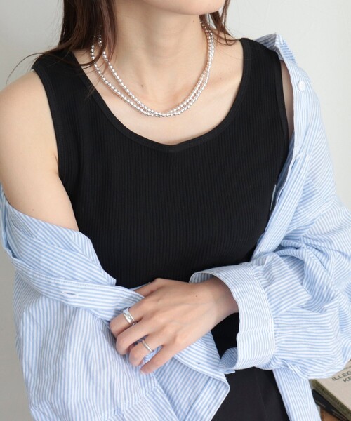 fredy emue(フレディエミュ)の「ニットライクテレコタンクトップ(Tシャツ/カットソー・レディース・アイボリー/グレイッシュブルー/ブラウン/ブラック・38)」の8枚目の写真