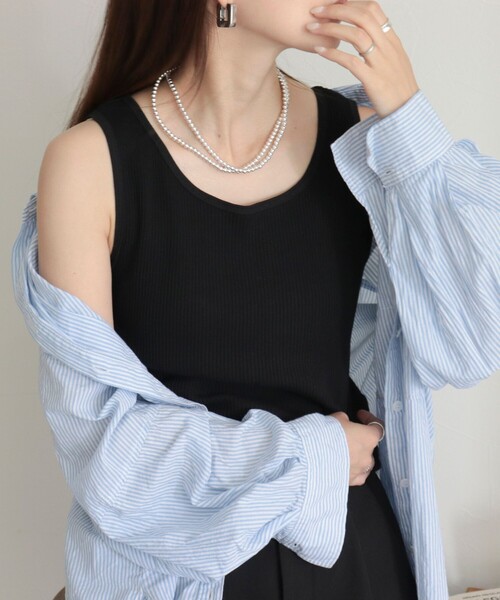 fredy emue(フレディエミュ)の「ニットライクテレコタンクトップ(Tシャツ/カットソー・レディース・アイボリー/グレイッシュブルー/ブラウン/ブラック・38)」の9枚目の写真