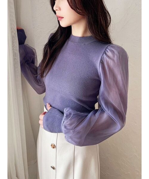 RESEXXY（リゼクシー）の「シアースリーブ切替ニットトップス（ニット/セーター・レディース・ブラック/ホワイト/パープル・FREE）」の3枚目の写真