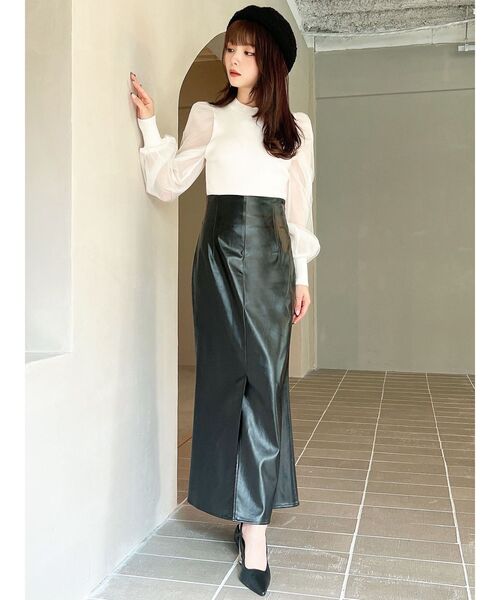 RESEXXY（リゼクシー）の「シアースリーブ切替ニットトップス（ニット/セーター・レディース・ブラック/ホワイト/パープル・FREE）」の15枚目の写真