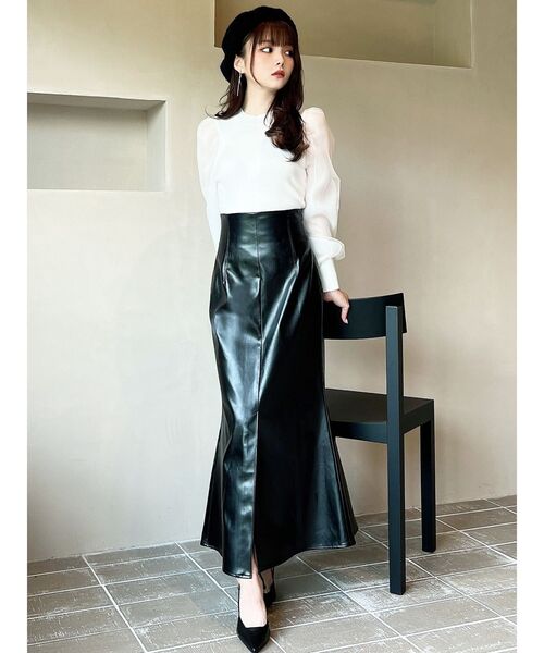 RESEXXY（リゼクシー）の「シアースリーブ切替ニットトップス（ニット/セーター・レディース・ブラック/ホワイト/パープル・FREE）」の5枚目の写真