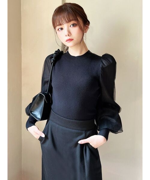 RESEXXY（リゼクシー）の「シアースリーブ切替ニットトップス（ニット/セーター・レディース・ブラック/ホワイト/パープル・FREE）」の8枚目の写真