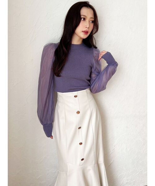 RESEXXY（リゼクシー）の「シアースリーブ切替ニットトップス（ニット/セーター・レディース・ブラック/ホワイト/パープル・FREE）」の18枚目の写真