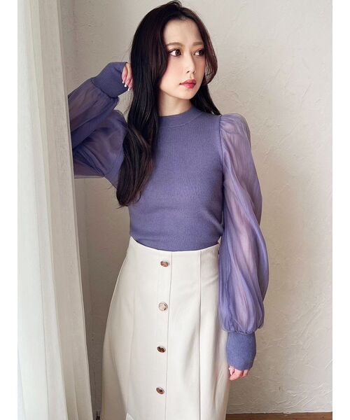 RESEXXY（リゼクシー）の「シアースリーブ切替ニットトップス（ニット/セーター・レディース・ブラック/ホワイト/パープル・FREE）」の11枚目の写真