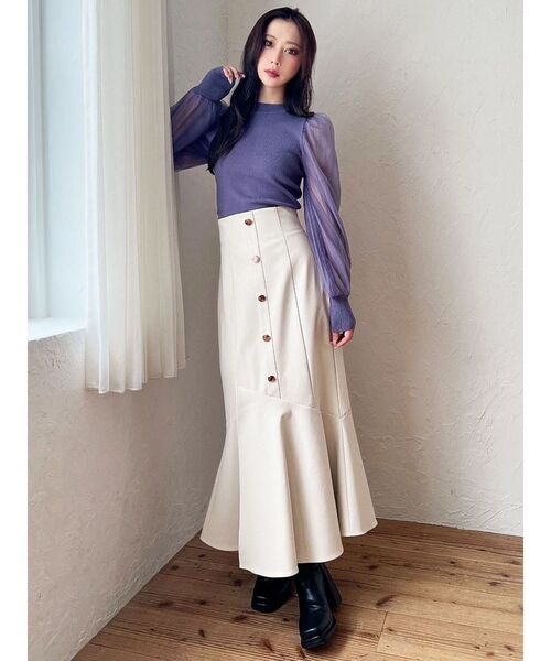 RESEXXY（リゼクシー）の「シアースリーブ切替ニットトップス（ニット/セーター・レディース・ブラック/ホワイト/パープル・FREE）」の6枚目の写真