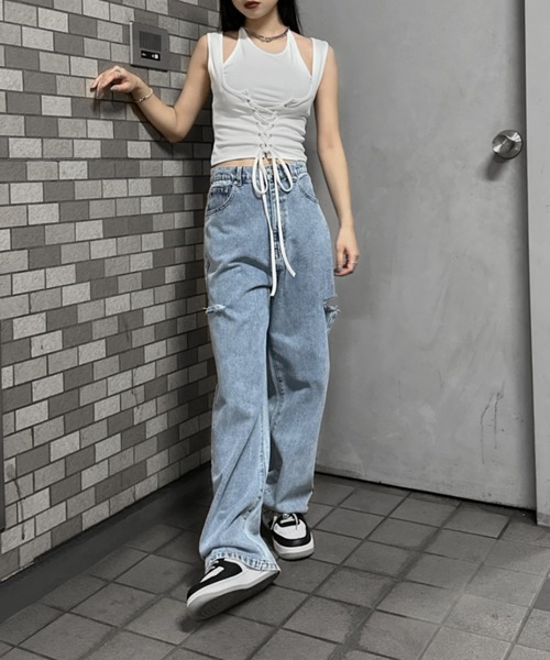 LVEU.（ラブユ.）の「【LVEU.】ホルターネックレイヤードレースアップ