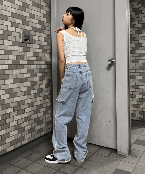 LVEU.（ラブユ.）の「【LVEU.】ホルターネックレイヤードレースアップタンクトップ / トップス タンクトップ ノースリーブ キャミソール キャミ レイヤード レースアップ ホルターネック クロップド ショート ブラック ホワイト（タンクトップ・レディース・ブラック/ホワイト・FREE）」の9枚目の写真