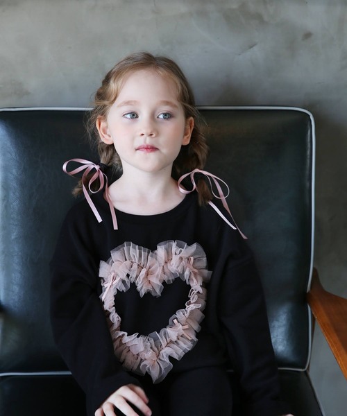 Rora(ローラ)の「ハートビート スウェットT / トレーナー チュール ハート(スウェット・キッズ・ブラック・110/130/140/120/150/100)」の17枚目の写真