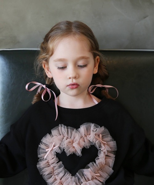 Rora(ローラ)の「ハートビート スウェットT / トレーナー チュール ハート(スウェット・キッズ・ブラック・110/130/140/120/150/100)」の16枚目の写真