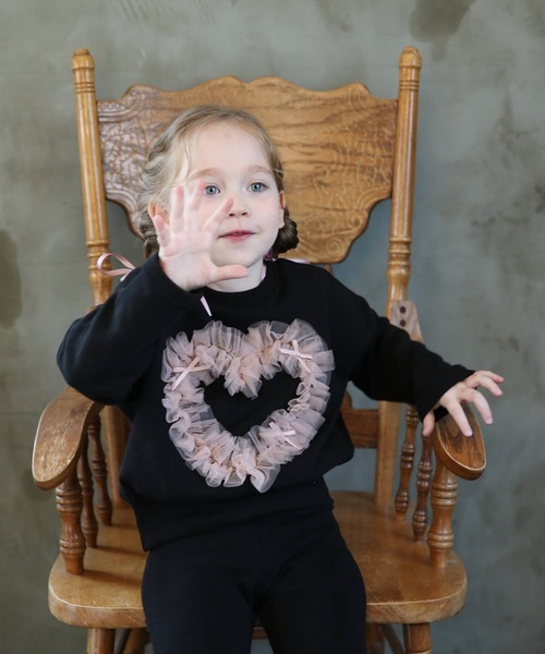 Rora(ローラ)の「ハートビート スウェットT / トレーナー チュール ハート(スウェット・キッズ・ブラック・110/130/140/120/150/100)」の5枚目の写真