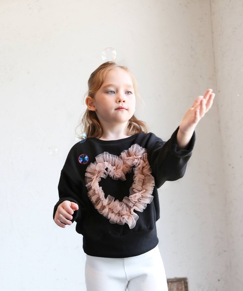 Rora(ローラ)の「ハートビート スウェットT / トレーナー チュール ハート(スウェット・キッズ・ブラック・110/130/140/120/150/100)」の8枚目の写真