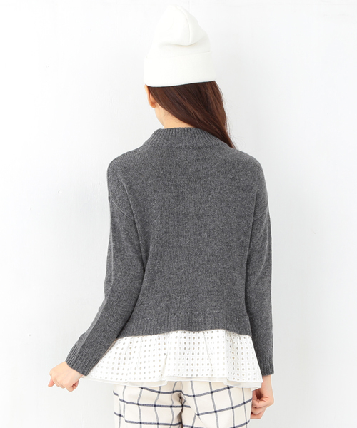 CAROLINA GLASER（カロリナ グレイサー）の「CAROLINA GLASER / バックフリル プルオーバー（ニット/セーター・レディース・チャコールグレー/ピンク・ONE SIZE）」の4枚目の写真