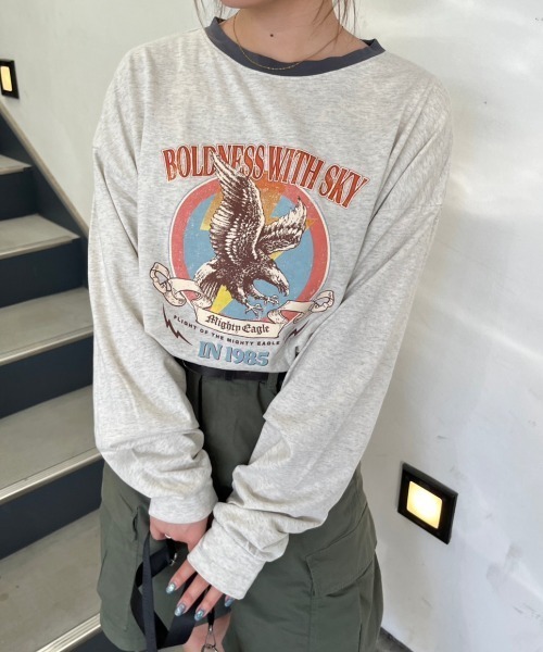 nemne store(ネンネストア)の「【低身長サイズあり】アソートラグランプリントロンT(Tシャツ/カットソー・レディース・スミクロ/クリーム/ブラック/オートミール/ネイビー・MEDIUM/SMALL)」の4枚目の写真