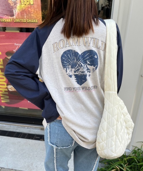 nemne store(ネンネストア)の「【低身長サイズあり】アソートラグランプリントロンT(Tシャツ/カットソー・レディース・スミクロ/クリーム/ブラック/オートミール/ネイビー・MEDIUM/SMALL)」の5枚目の写真