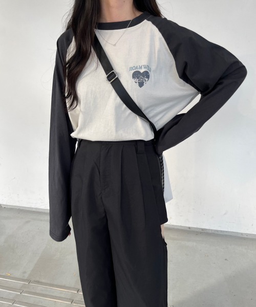nemne store(ネンネストア)の「【低身長サイズあり】アソートラグランプリントロンT(Tシャツ/カットソー・レディース・スミクロ/クリーム/ブラック/オートミール/ネイビー・MEDIUM/SMALL)」の6枚目の写真