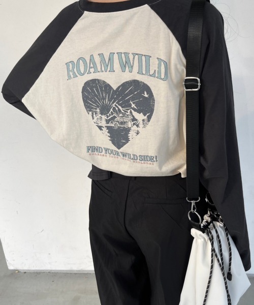 nemne store(ネンネストア)の「【低身長サイズあり】アソートラグランプリントロンT(Tシャツ/カットソー・レディース・スミクロ/クリーム/ブラック/オートミール/ネイビー・MEDIUM/SMALL)」の12枚目の写真