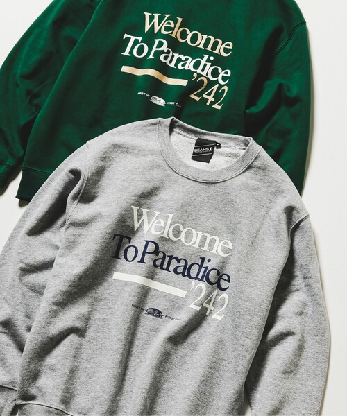 BEAMS T(ビームスティー)の「BEAMS T / Welcome To Paradice クルーネック スウェット(スウェット・メンズ・グリーン/グレー・MEDIUM/SMALL/X-LARGE/LARGE)」の2枚目の写真