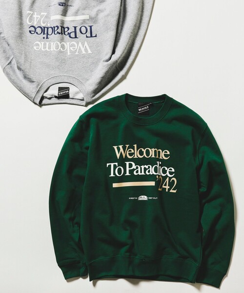 BEAMS T(ビームスティー)の「BEAMS T / Welcome To Paradice クルーネック スウェット(スウェット・メンズ・グリーン/グレー・MEDIUM/SMALL/X-LARGE/LARGE)」の1枚目の写真