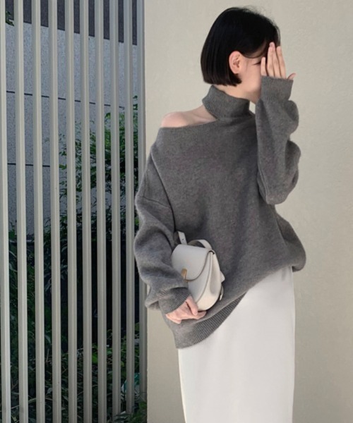 gossip！ロサンゼルス（ゴシップロサンゼルス）の「ワンショルダーカットアウトニット（ニット/セーター・レディース・グレー/ブラウン/オフホワイト/ブラック・FREE）」の3枚目の写真