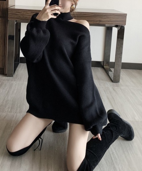 gossip！ロサンゼルス（ゴシップロサンゼルス）の「ワンショルダーカットアウトニット（ニット/セーター・レディース・グレー/ブラウン/オフホワイト/ブラック・FREE）」の21枚目の写真