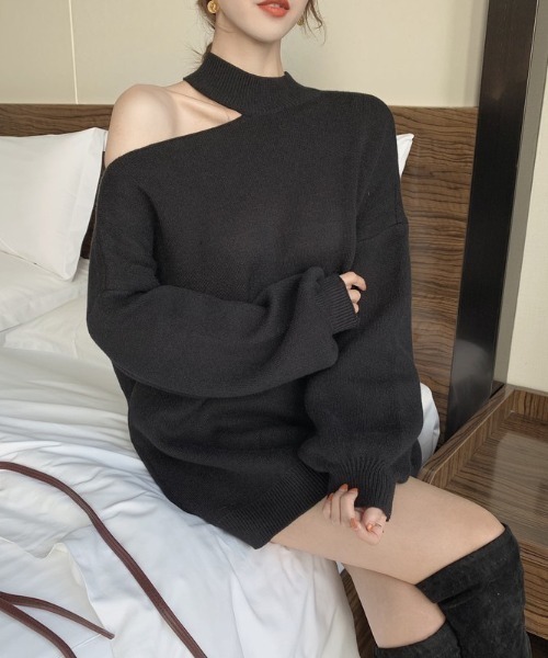 gossip！ロサンゼルス（ゴシップロサンゼルス）の「ワンショルダーカットアウトニット（ニット/セーター・レディース・グレー/ブラウン/オフホワイト/ブラック・FREE）」の12枚目の写真