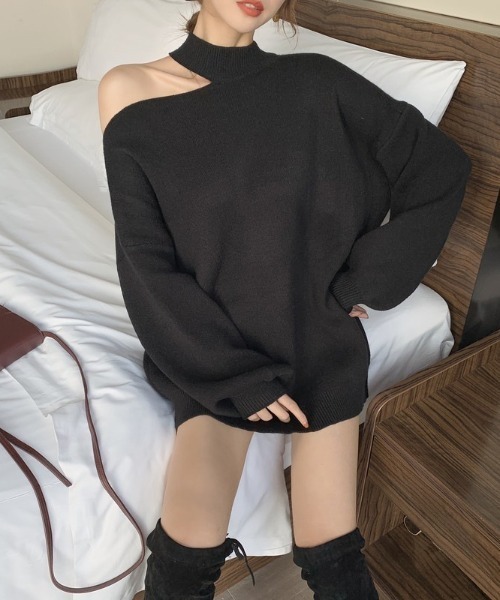 gossip！ロサンゼルス（ゴシップロサンゼルス）の「ワンショルダーカットアウトニット（ニット/セーター・レディース・グレー/ブラウン/オフホワイト/ブラック・FREE）」の13枚目の写真