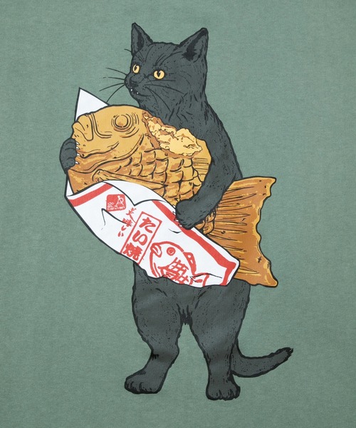 go slow caravan(ゴースローキャラバン)の「超ヘビーUSA/C たい焼き猫 ロングスリーブTEE(Tシャツ/カットソー・メンズ・セージグリーン/ホワイト・SMALL/MEDIUM/LARGE/X-LARGE)」の4枚目の写真