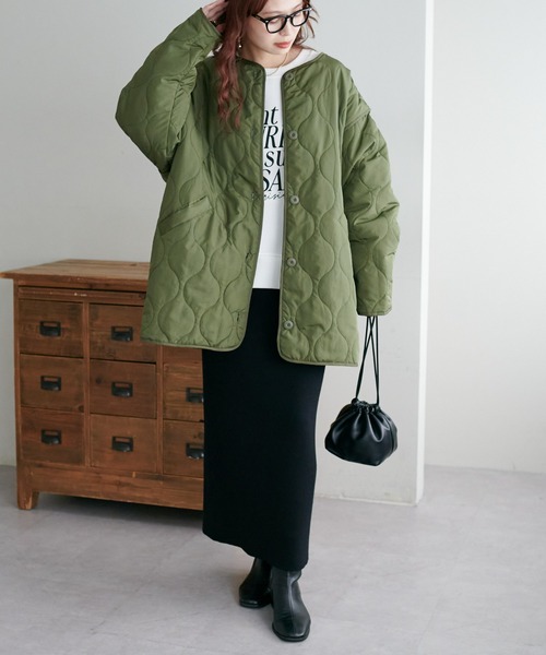 DISCOAT（ディスコート）の「【WEB限定】袖取り外し2WAYキルトジャケット（ブルゾン・レディース・アイボリー/ブラック/カーキ・MEDIUM）」の7枚目の写真