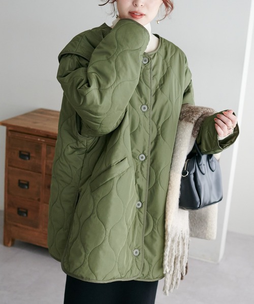 DISCOAT（ディスコート）の「【WEB限定】袖取り外し2WAYキルトジャケット（ブルゾン・レディース・アイボリー/ブラック/カーキ・MEDIUM）」の21枚目の写真