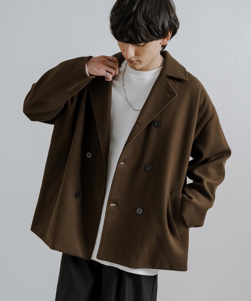 Rocky Monroe(ロッキーモンロー)の「オーバーサイズ ウールテックメルトン Pコート(ピーコート・メンズ・チャコール/ブラック/グレイッシュベージュ/ネイビー/ブラウン・L/XL/M)」の6枚目の写真