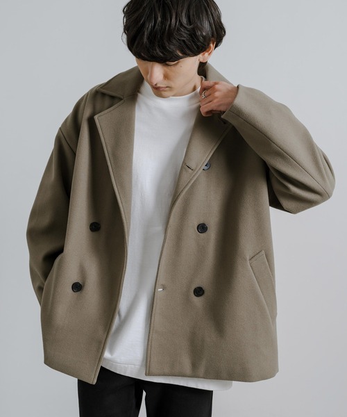 Rocky Monroe(ロッキーモンロー)の「オーバーサイズ ウールテックメルトン Pコート(ピーコート・メンズ・チャコール/ブラック/グレイッシュベージュ/ネイビー/ブラウン・L/XL/M)」の7枚目の写真