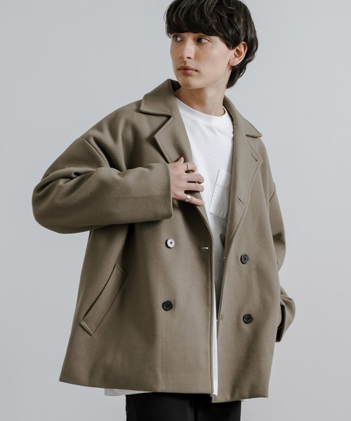 Rocky Monroe(ロッキーモンロー)の「オーバーサイズ ウールテックメルトン Pコート(ピーコート・メンズ・チャコール/ブラック/グレイッシュベージュ/ネイビー/ブラウン・L/XL/M)」の8枚目の写真