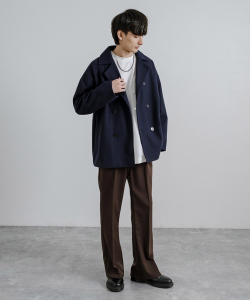 Rocky Monroe(ロッキーモンロー)の「オーバーサイズ ウールテックメルトン Pコート(ピーコート・メンズ・チャコール/ブラック/グレイッシュベージュ/ネイビー/ブラウン・L/XL/M)」の13枚目の写真