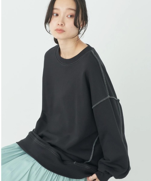 earth music&ecology(アースミュージックアンドエコロジー)の「配色ルーズスウェット(スウェット・レディース・グリーン/モカ/アイボリー/ブラック・FREE)」の1枚目の写真