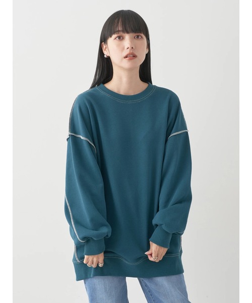earth music&ecology(アースミュージックアンドエコロジー)の「配色ルーズスウェット(スウェット・レディース・グリーン/モカ/アイボリー/ブラック・FREE)」の11枚目の写真