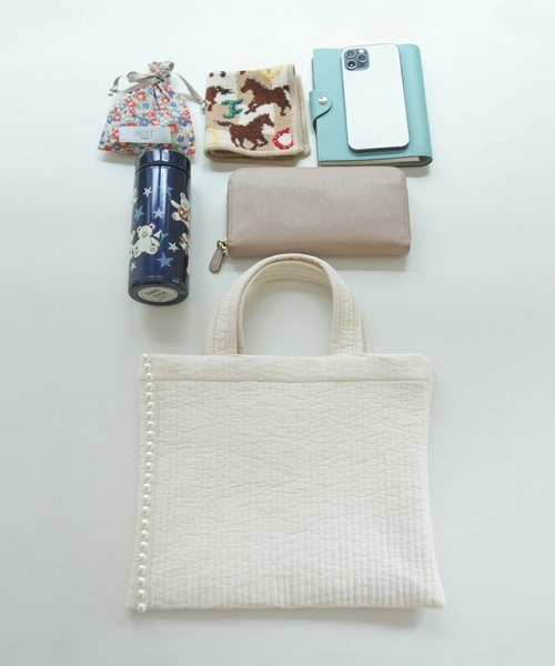 HUIT bouquet（ユイット）の「パールトリム ヌビ バッグ ラージ HUIT（エコバッグ/サブバッグ・レディース・ブラック/アイボリー/グレー/ベージュ/チャコール/ネイビー×ホワイト/ネイビー系・フリー）」の11枚目の写真