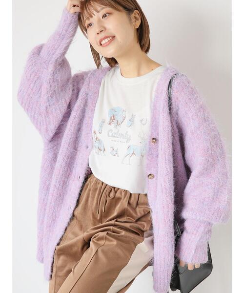 ehka sopo（エヘカソポ）の「メランジVネックカーディガン（カーディガン/ボレロ・レディース・パープル/グリーン/オレンジ/ラベンダー/モカ/イエロー・F）」の5枚目の写真