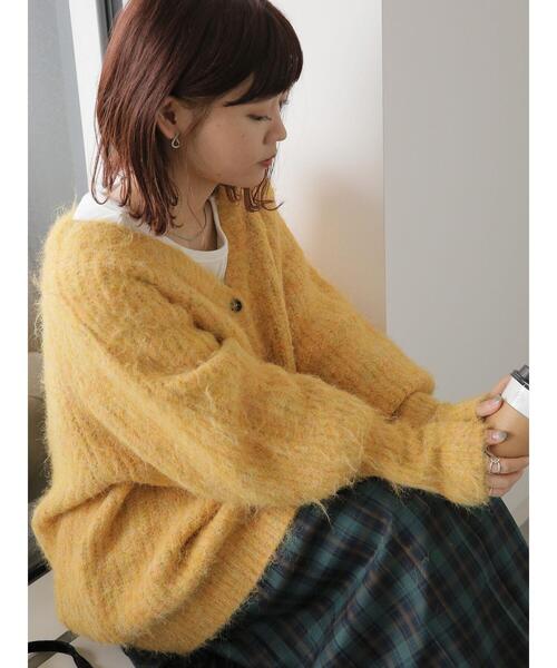 ehka sopo（エヘカソポ）の「メランジVネックカーディガン（カーディガン/ボレロ・レディース・パープル/グリーン/オレンジ/ラベンダー/モカ/イエロー・F）」の6枚目の写真