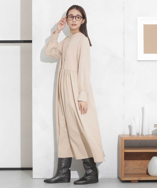 NANO universe（ナノユニバース）の「前後2wayウエストギャザーワンピース（ワンピース・レディース・オレンジ/ダークネイビー/ベージュ・FREE）」の8枚目の写真