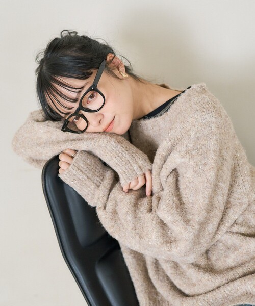 FREAK'S STORE（フリークスストア）の「ブークレ ラメ ニットプルオーバー（ニット/セーター・レディース・グレー/ブルーグリーン/オフホワイト/コーラルピンク・ﾌﾘ-）」の3枚目の写真